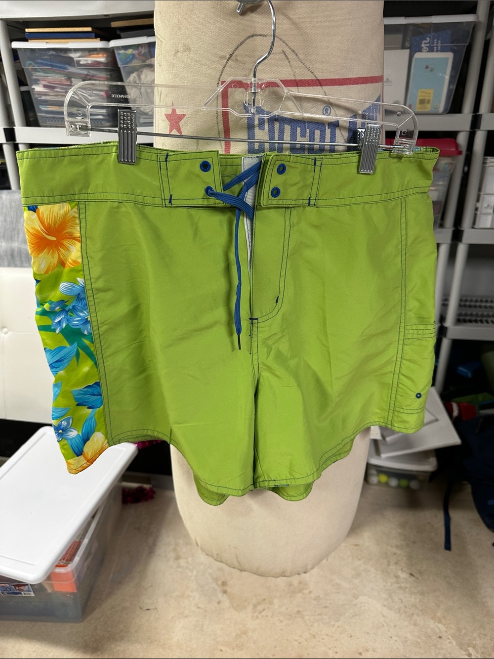 raya sun Lime Green Swim Hybrids with Floral Side Panel